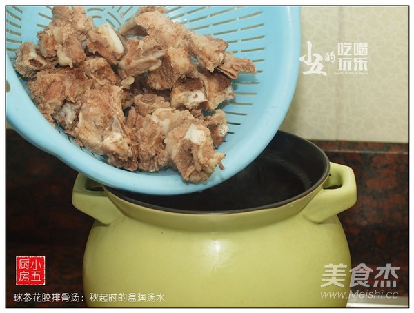 球参花胶排骨汤的步骤